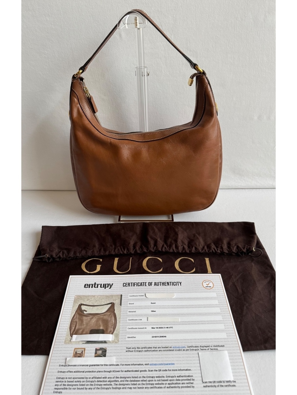 Gucci Charmy Cognac Brown Leather Hobo Shoulder Bag Entrupy Authenticated
